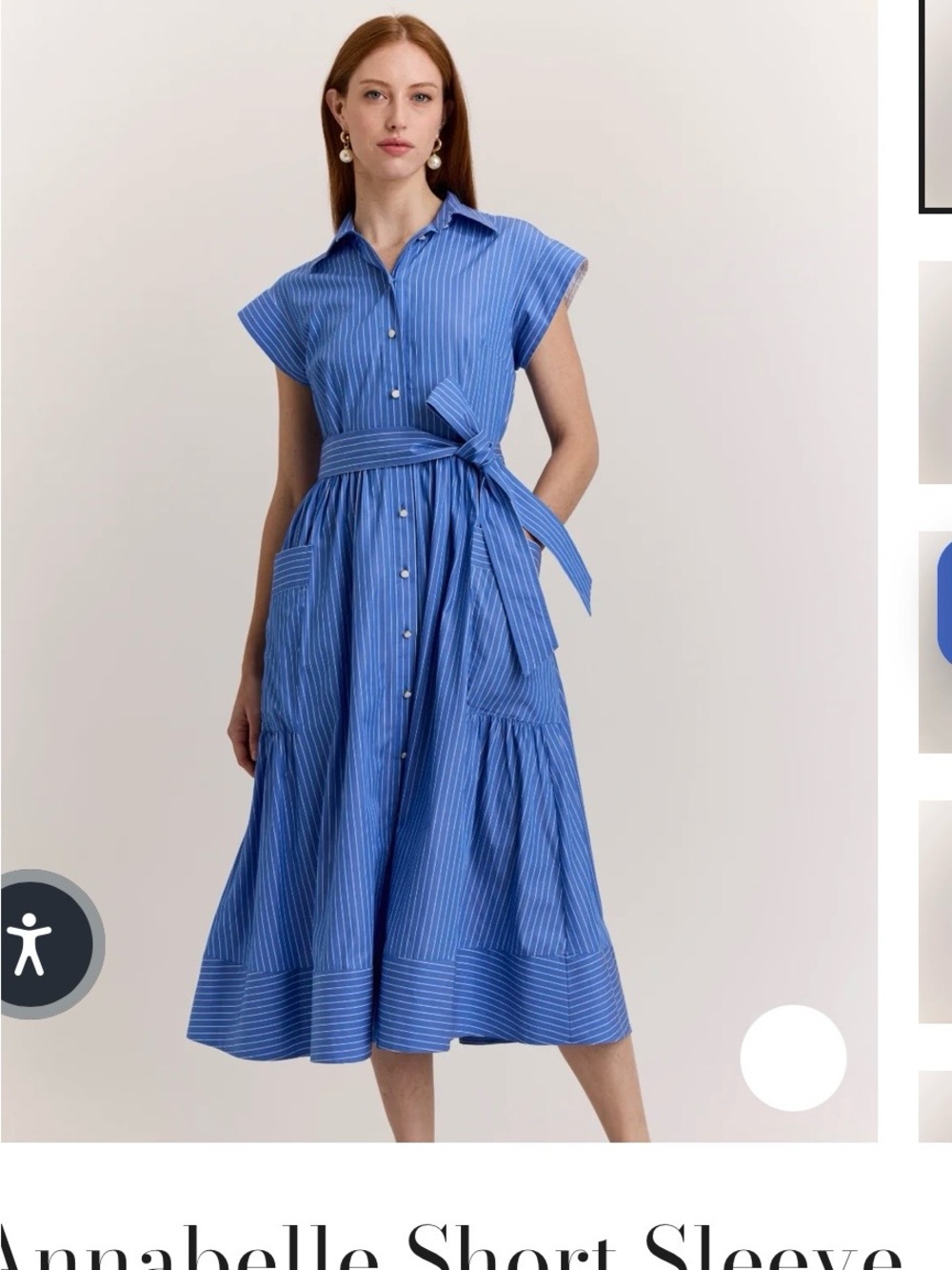 Blue Striped Midi Shirt Dress with Waist Tie